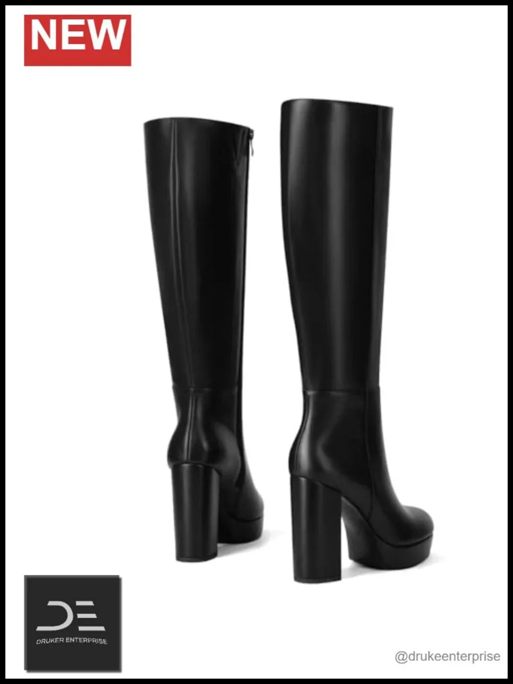 Platform Knee High Boots Chunky High Heel Round Toe Side Zipper Gogo Boots